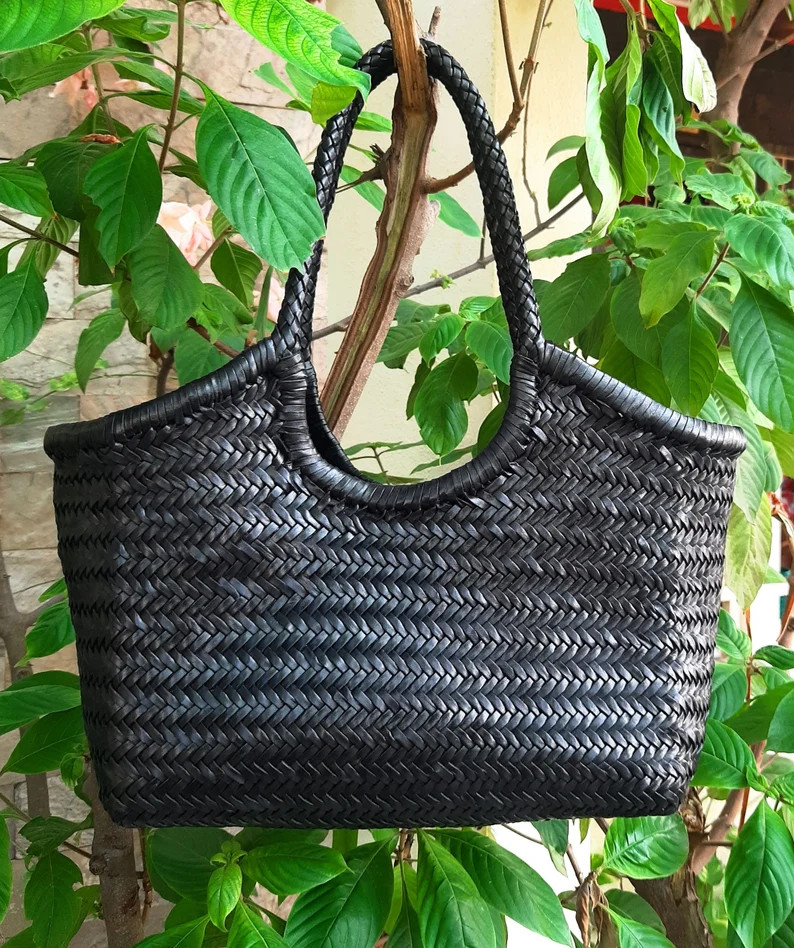 ALTICA Genuine Leather Hand Woven Bamboo Style Ladies Tote Bag MONALISA - Etsy UK | Etsy (US)