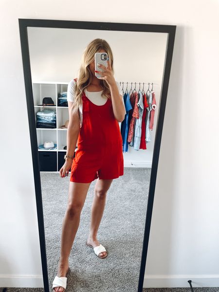 4th of July outfit!
Red overall romper: wearing my usual size M, does have adjustable straps 
White sandal slides: I sized up half but I think I could’ve stuck with my true size 


#LTKSeasonal #LTKFindsUnder100