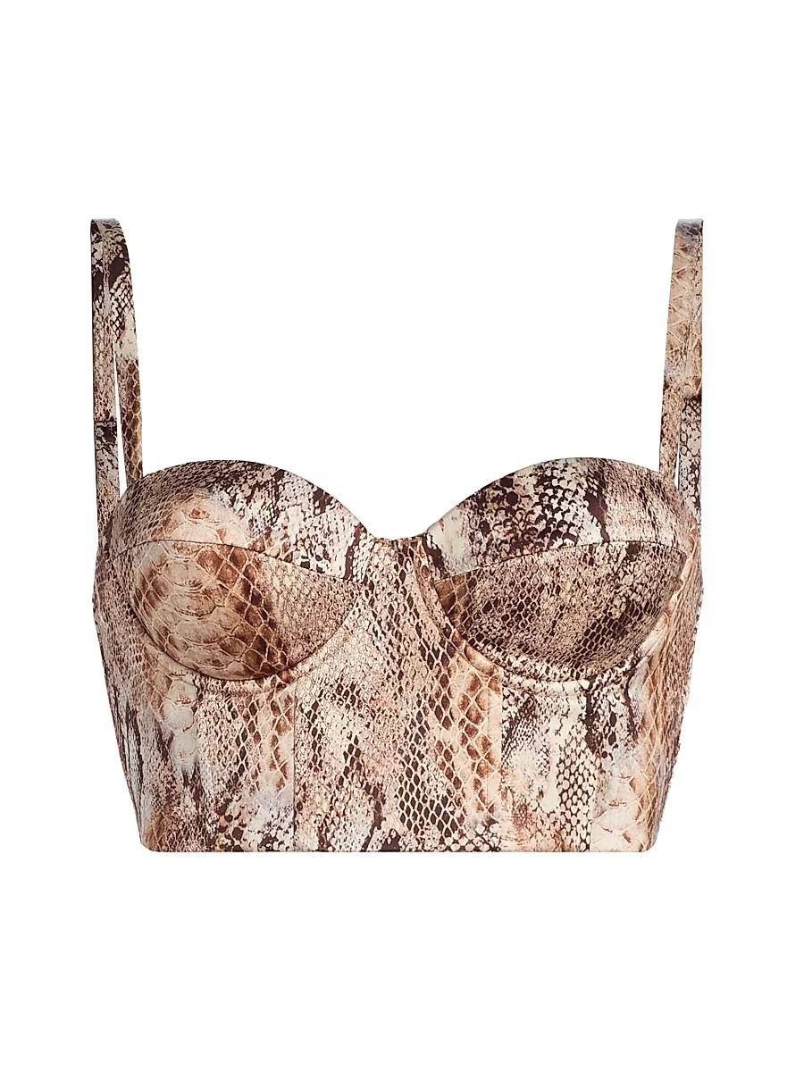 Women's Sonya Snake Print Silk Bralette - Tan Multi Western Snake - Size XXS | Saks Fifth Avenue