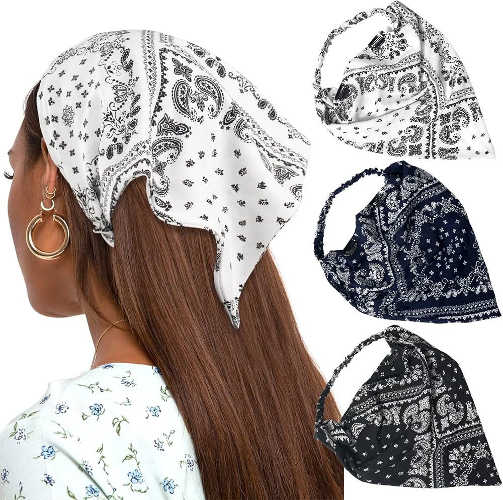 AWAYTR 3Pcs Elastic Hair Scarf Headband for Women with Clip Triangle Scarf | Amazon (US)
