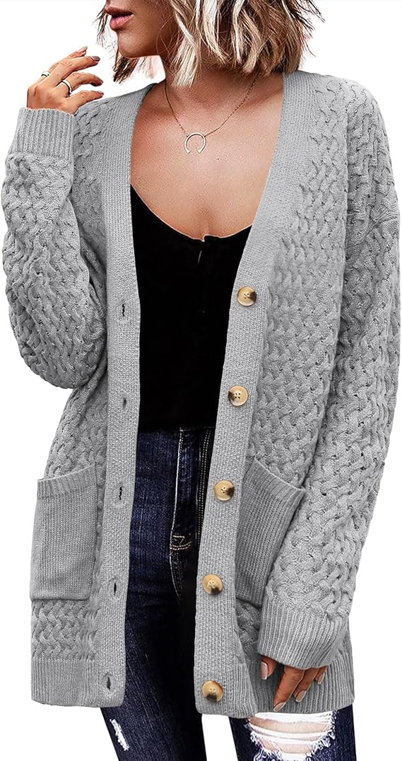 Zeagoo Womens 2024 Long Sleeve Chunky Cable Knit Fall Cardigans Sweaters Button Down Open Front O... | Amazon (US)