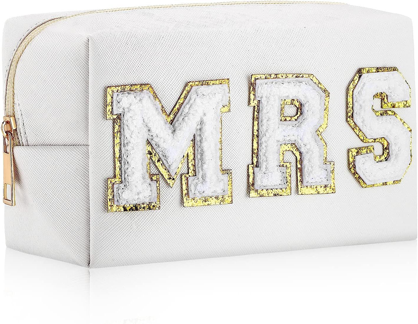 Xuniea White PU MRS Pouch or Bag Bride Cosmetic Bag with Zipper Engagement Gifts for Bride | Amazon (US)