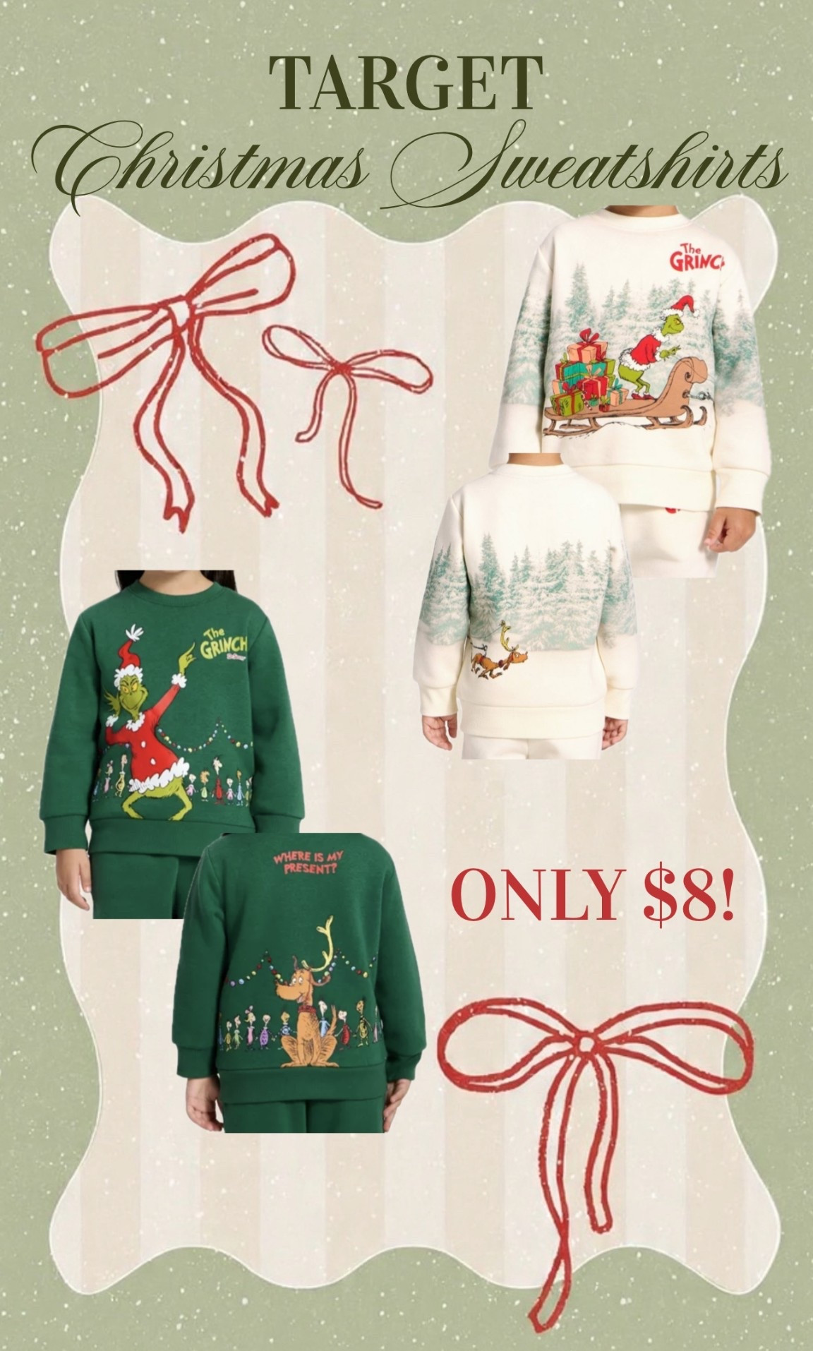 Target toddler sweatshirts for Christmas! The grinch sweatsuit 💚 gift guide Christmas gift for toddlers Christmas idea for kids winter style for kids

#LTKHoliday #LTKGiftGuide #LTKKids