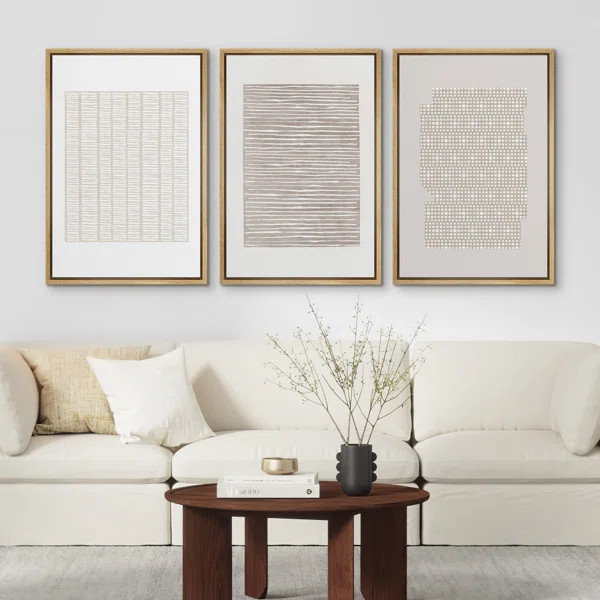 Geometric Pattern Abstract Shapes Neutral Modern Wall Art Decoration Framed On Canvas 3 Piece Pri... | Wayfair North America