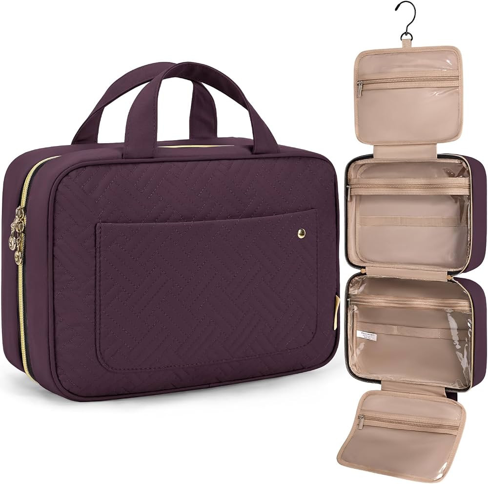 BAGSMART Toiletry Bag Travel Bag with Hanging Hook, Water-resistant Makeup Cosmetic Bag Travel Or... | Amazon (US)