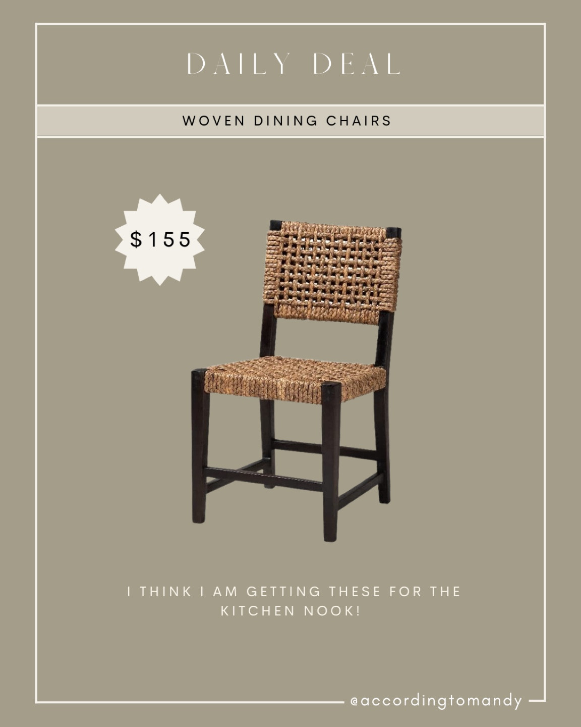 Restoration hardware DUPE woven dining chair 

Budget friendly - designer look 

#LTKstyletip #LTKsalealert #LTKhome