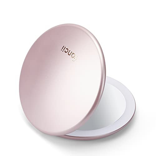 Fancii Taylor LED Lighted Travel Makeup Mirror, Rechargeable with 10x/1x Magnifying & 3 Light Settings - Compact, Portable, Large 5” Wide Hand Mirror for Handbag and Purses (Rose Gold) | Amazon (US)