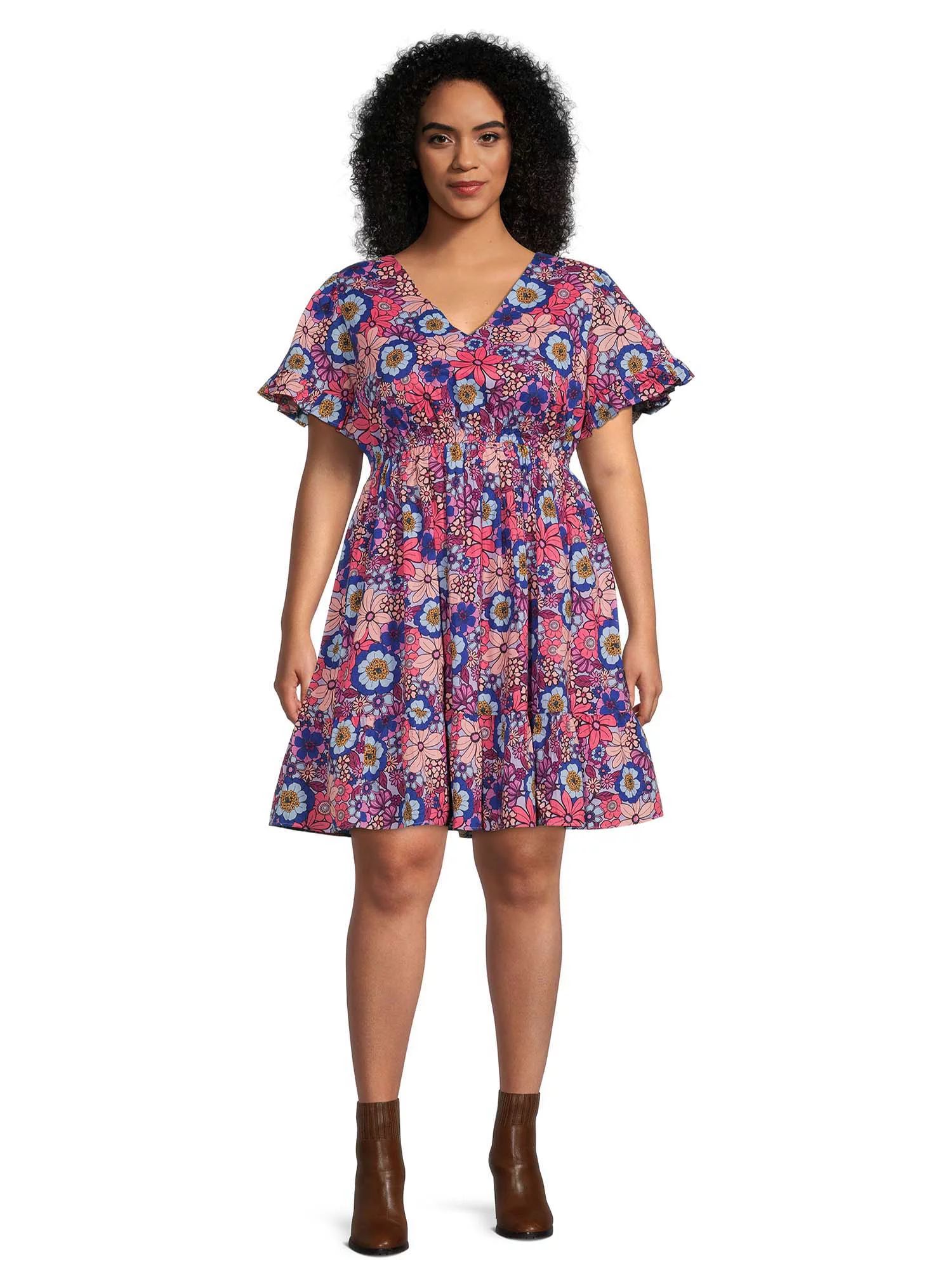 Terra & Sky Women's Ruffled Print Dress | Walmart (US)