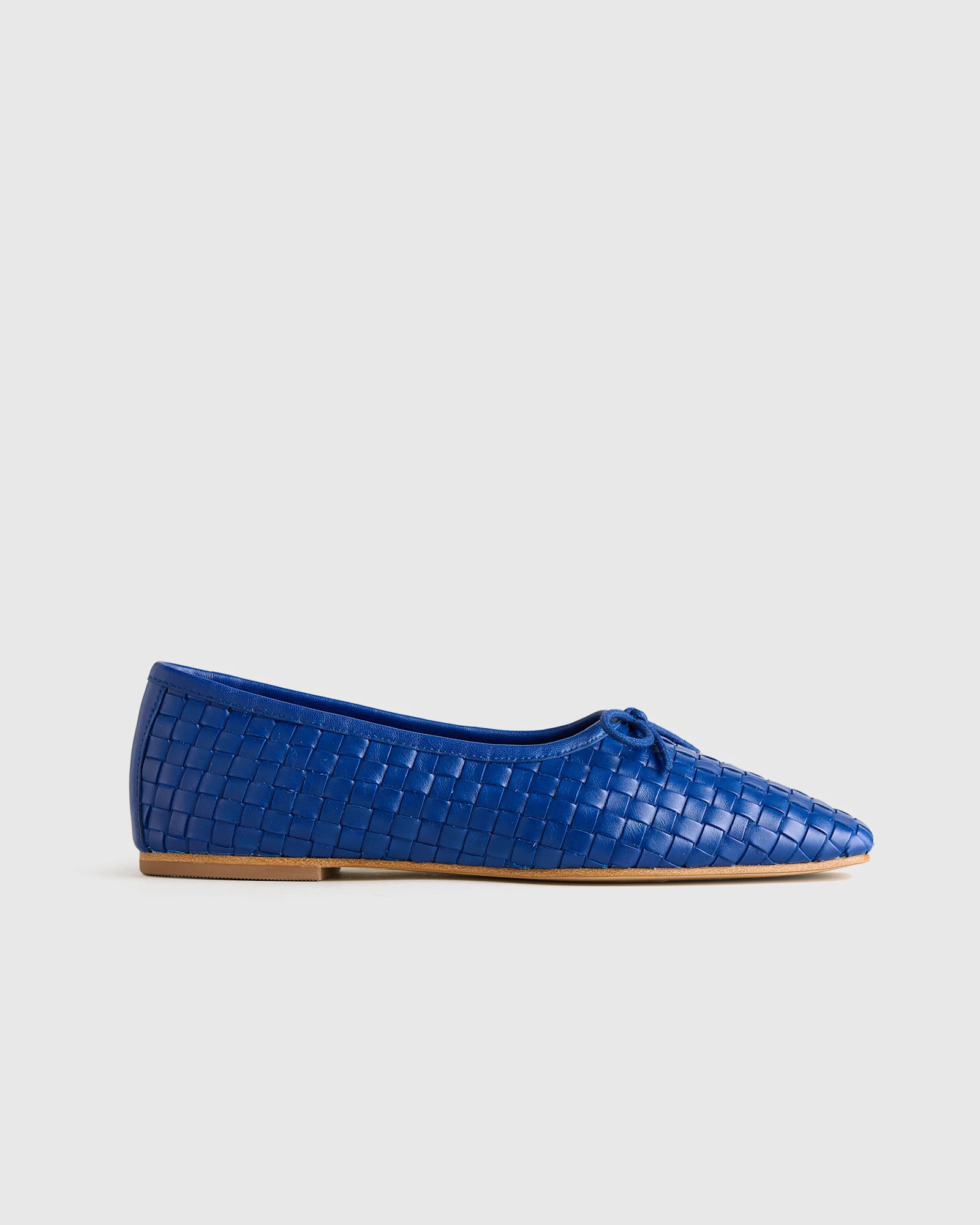 Quince | Women's Italian Leather Handwoven Square Toe Ballet Flat in Cognac, Size 5 | Quince
