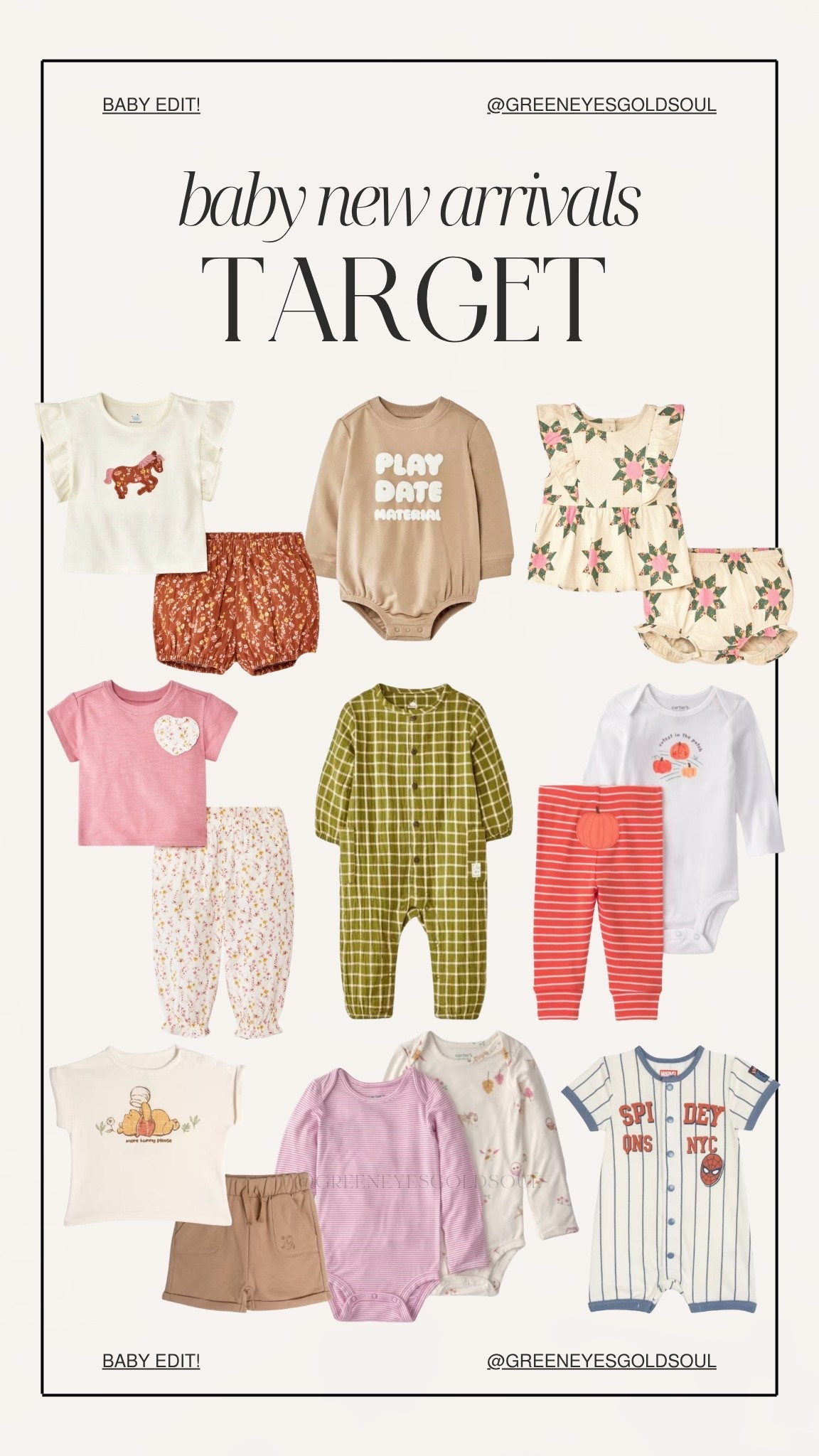 Target’s newest baby arrivals are too cute to pass up! 🤍 From cozy everyday sets and adorable matching outfits to fall-ready rompers, seasonal prints, and affordable baby essentials, these are my favorite new Target finds for babies and toddlers. Save this post for your next Target run!

Target baby clothes, Target baby finds, Target baby outfits, baby clothes, baby girl outfits, baby boy outfits, toddler clothes, baby essentials, Target new arrivals, Target baby haul, affordable baby clothes, matching baby sets, baby rompers, baby bodysuits, Carter’s at Target, Cat & Jack baby, baby fashion, fall baby outfits, neutral baby clothes, cute baby clothes

#TargetFinds #TargetBaby #BabyFinds #BabyClothes #TargetStyle #BabyOutfits #ToddlerStyle #TargetNewArrivals #AffordableStyle #BabyEssentials #MomFinds #BabyFashion #TargetHaul #LTKBaby #LTKFinds

#LTKSeasonal #LTKBaby #LTKKids