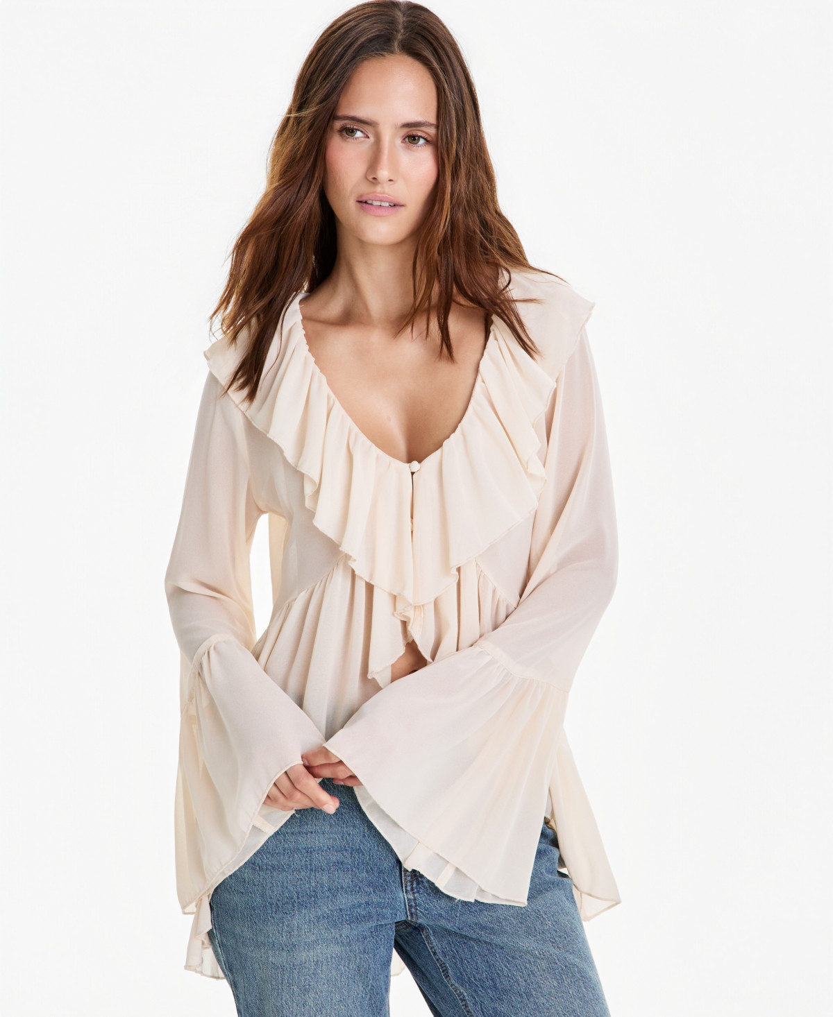 And Now This Women's Chiffon Ruffle Tunic Blouse, Macy's Exclusive - Palomino | Macy's