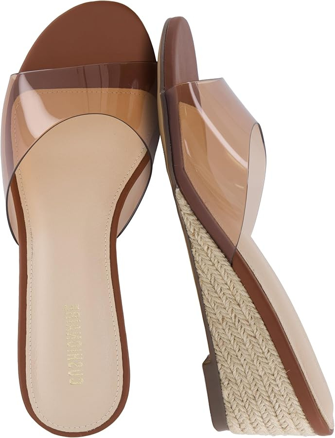 CUSHIONAIRE Brit Dress Wedge Sandals for Women, Clear Slip-On Espadrille Heels with Soft Memory F... | Amazon (US)