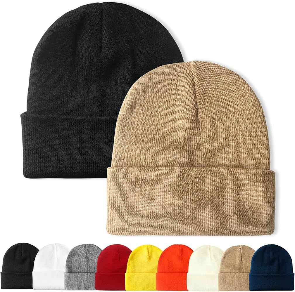 PFFY 2 Packs Unisex Beanie Hats for Men and Women Knit Winter Beanies | Amazon (US)
