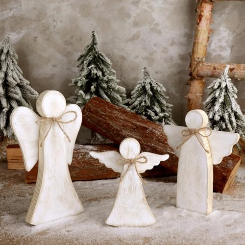 Treory 3 Pcs Angel Ornaments Christmas Decorations Indoor, Primitive Farmhouse Christmas Decor Figurine, Angel Statue Home Decor for Indoor Home Display, Tabletop | Amazon (US)