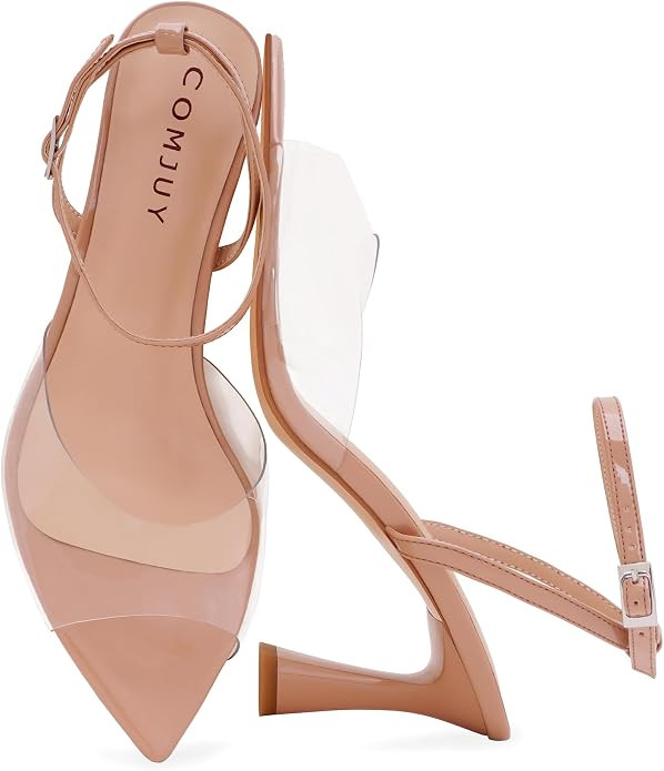 High Heels for Women Peep Pointed Toe Kitten Heeled Sandals Strappy Flared Heels Elegant Leather ... | Amazon (US)