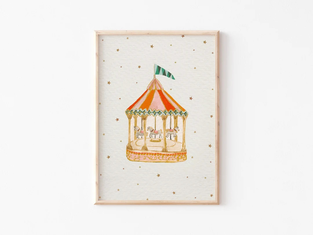 A3|A4|A5 |Whimsical Carousel Art Print |Nursery Print | Fun fair Illustration | quirky illustrati... | Etsy (US)