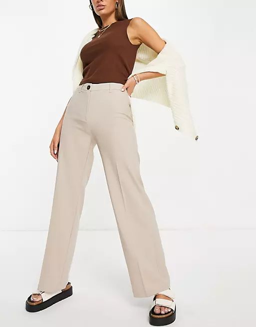 Bershka wide leg slouchy dad tailored pants in mushroom | ASOS (Global)