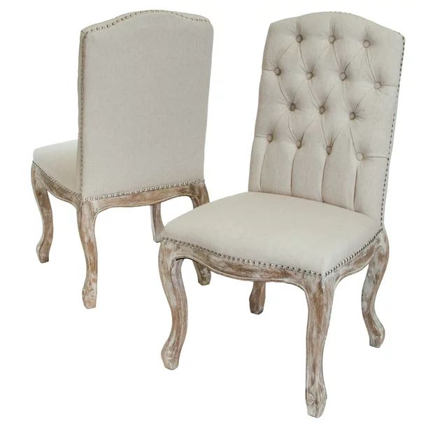 Noble House Vahn Tufted Fabric Weathered Dining Chairs, Set of 2, Beige | Walmart (US)