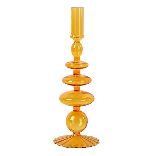 LKXHarleya Glass Candlesticks Holders, Retro Glass Candle Holder for Taper Candle Table Centerpiece Wedding Party Home Decoration, Orange | Amazon (US)