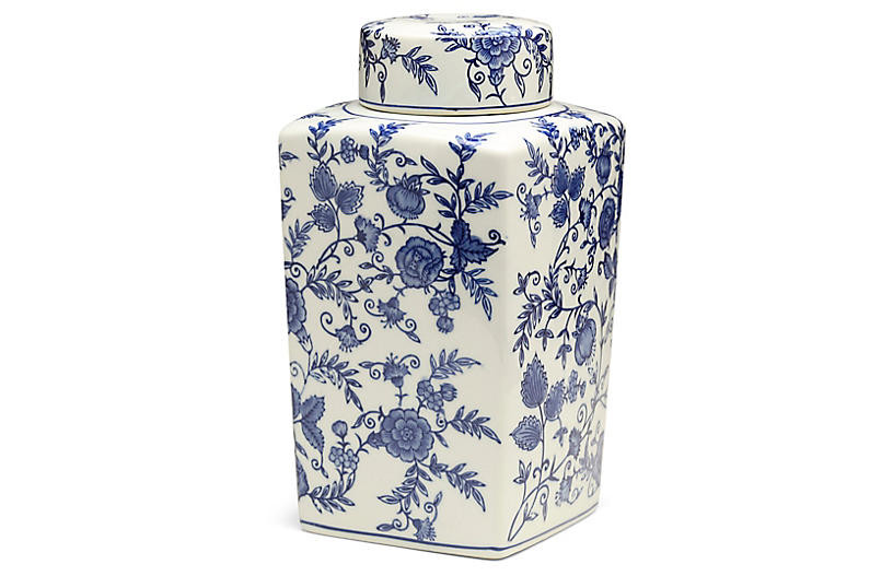 12" Arundel Square Ginger Jar, Blue/White | One Kings Lane