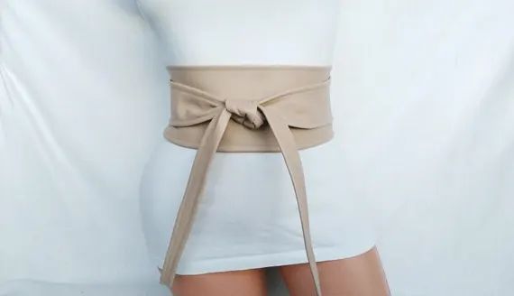 Obi belt Women's belt Nude tan Leather belt Wide Wedding Cream Waist cincher 4" Cinch double wrap It | Etsy (US)