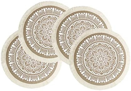 Set of 4 Boho Round Burlap Woven Placemats with Fringe,15 Inch Mandala Table Mats Washable Heat R... | Amazon (US)
