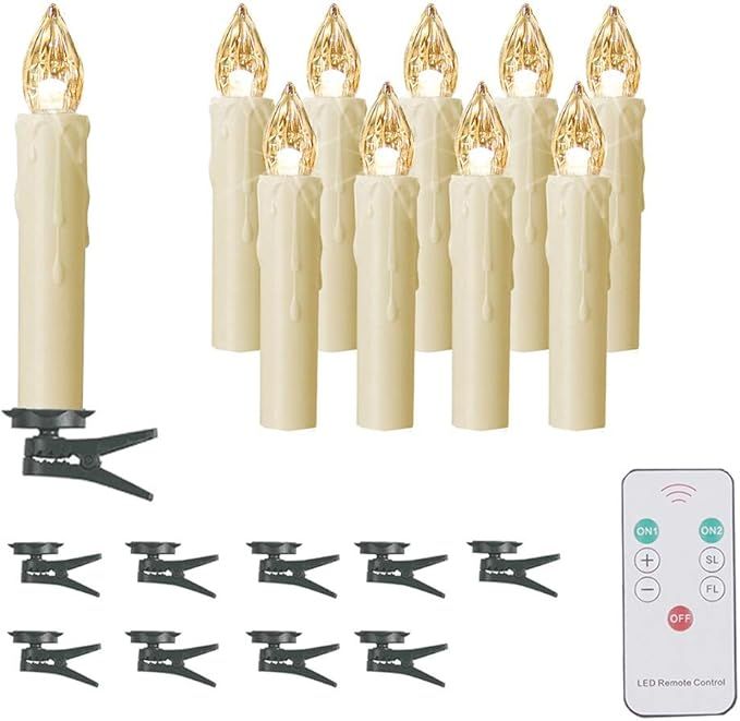 HANNAHONG 10 pcs LED Flameless Taper Candles with Remote,Small Mini Electric Dimmable Flickering ... | Amazon (US)