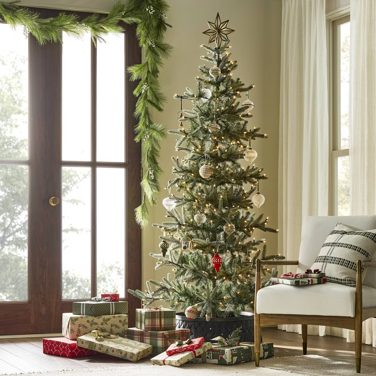7' Pre-Lit Faux Pine Christmas Tree Clear White Lights - Hearth & Hand™ with Magnolia | Target
