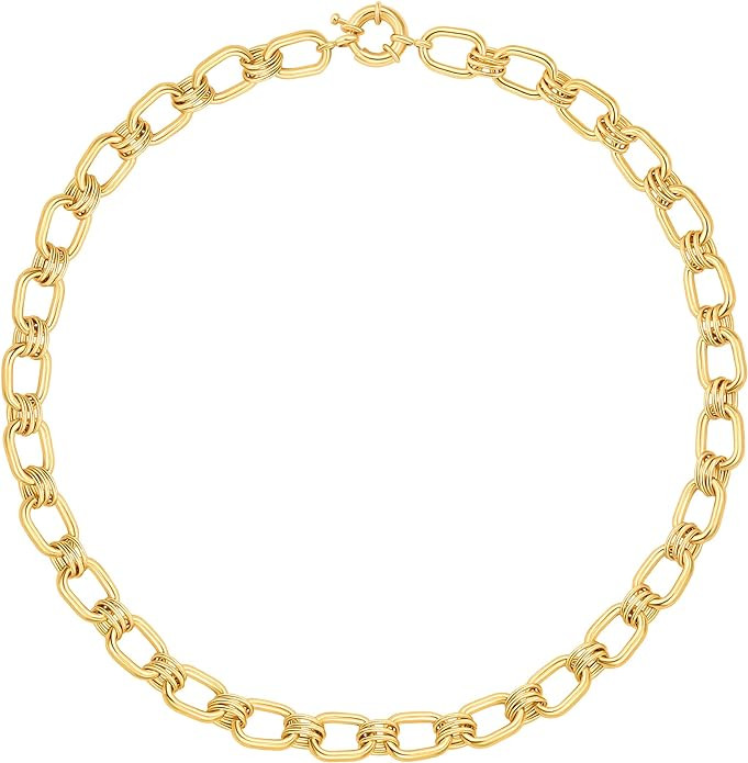 Aobei Pearl 18k Gold Paperclip Chain Choker Satellite Chain Lava Bead Pendant Necklace Dainty Jew... | Amazon (US)