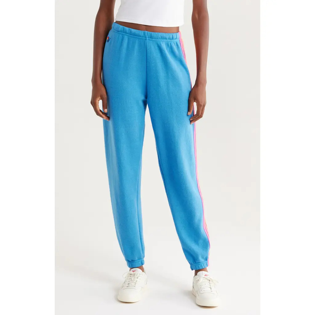 Aviator Nation Stripe Sweatpants in Cobalt/Neon at Nordstrom, Size X-Large | Nordstrom