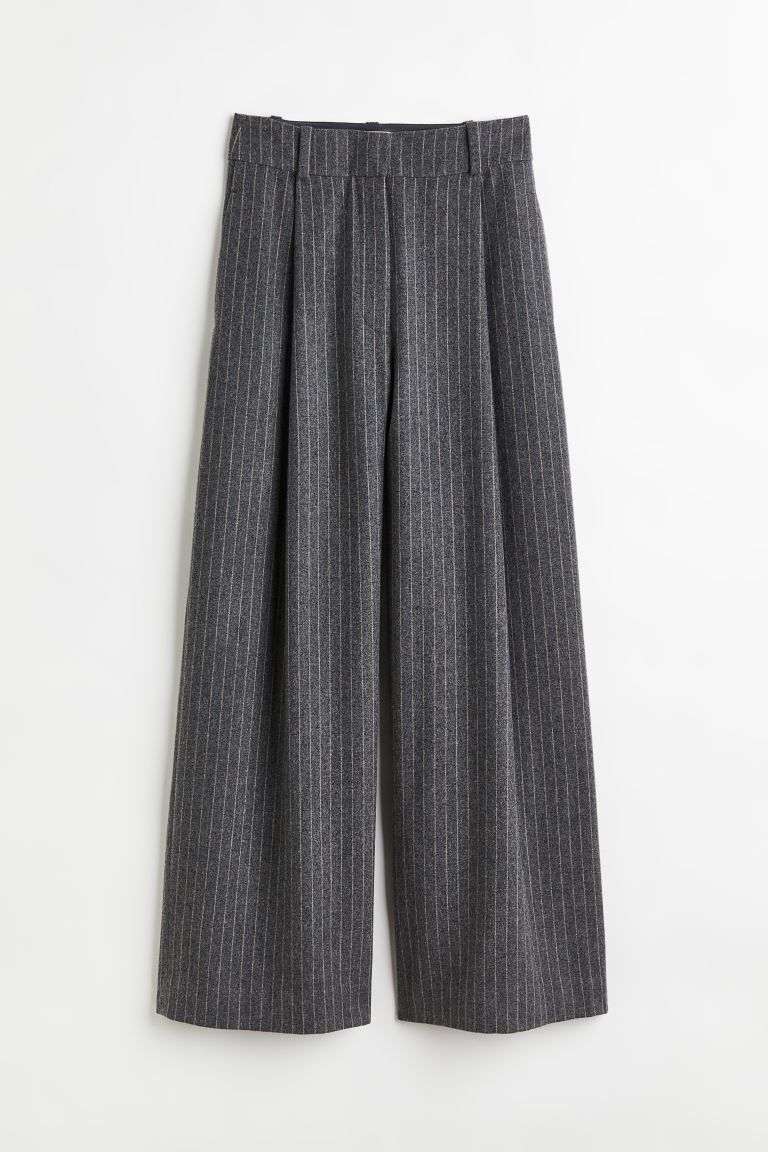 Tailored wool-blend trousers - Dark grey/Pinstriped - Ladies | H&M GB | H&M (UK, MY, IN, SG, PH, TW, HK)