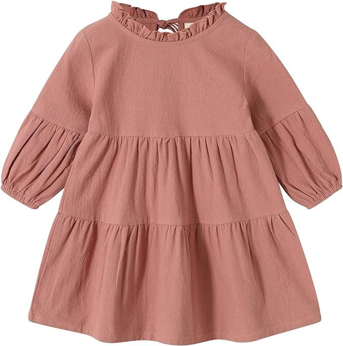 Toddler Kids Baby Girl Dress Lantern Long Sleeve Solid Color Casual Dresses Girls Fall Winter Out... | Amazon (US)