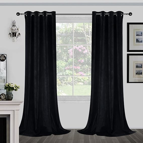 Joydeco Black Velvet Curtains 96 Inches Long, Luxury Grommet Blackout Curtain 2 Panels, Thermal I... | Amazon (US)