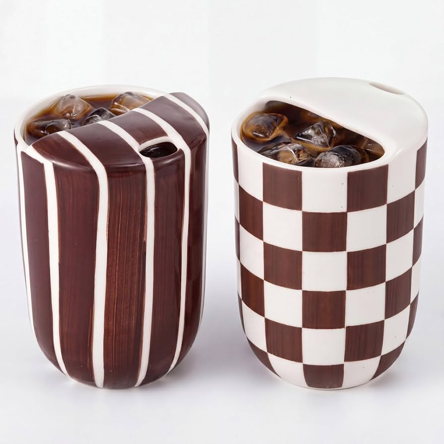 Hushee 2 Pack 16 oz Ceramic Coffee Mugs with Sip Hole, Retro Hand-painted Ceramic Travel Mug, Bro... | Amazon (US)