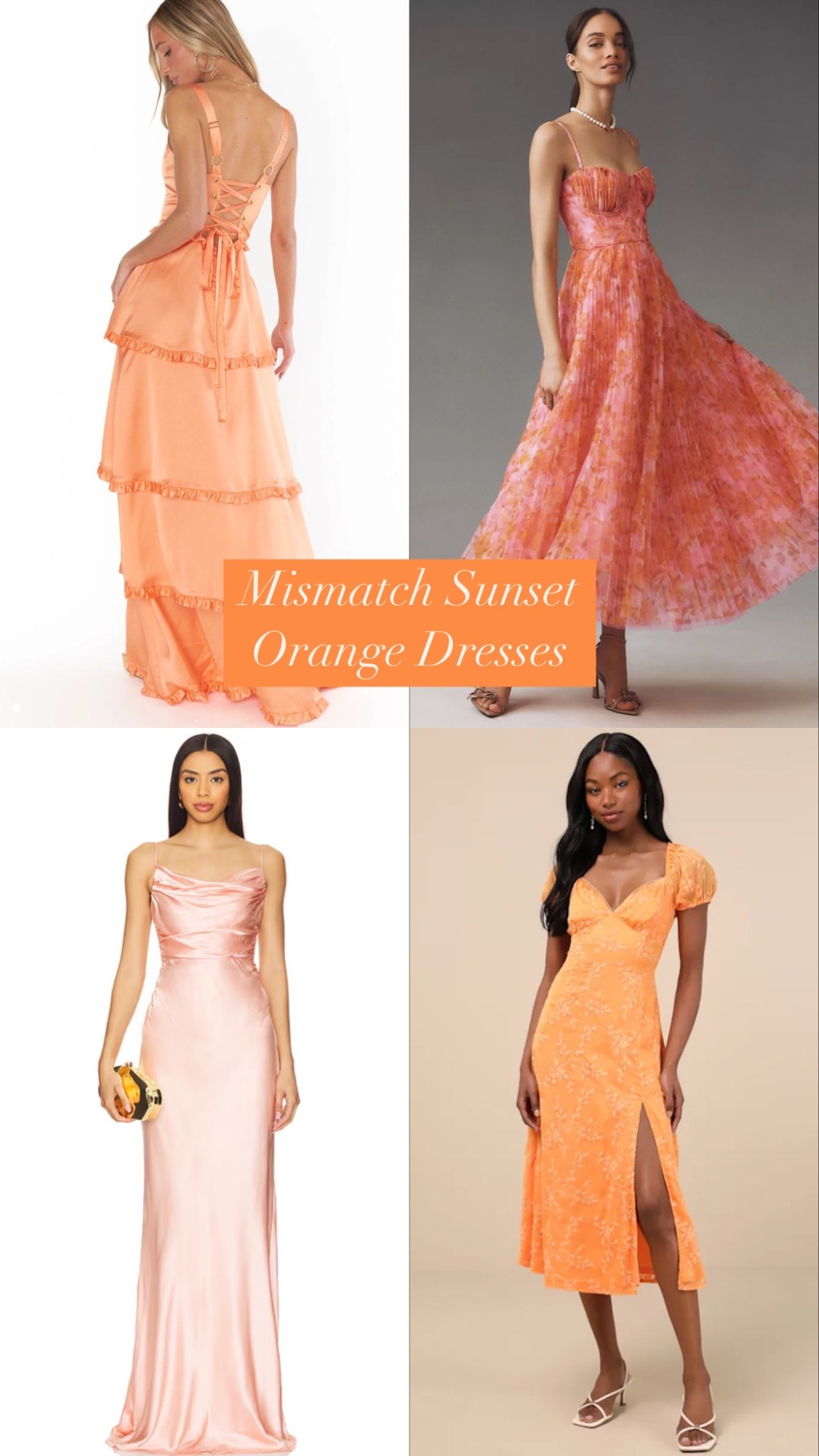Mismatch Sunset Orange Dresses

Perfect for a spring or summer wedding - bridesmaid or wedding guest friendly!

#LTKWedding #LTKSeasonal #LTKParties