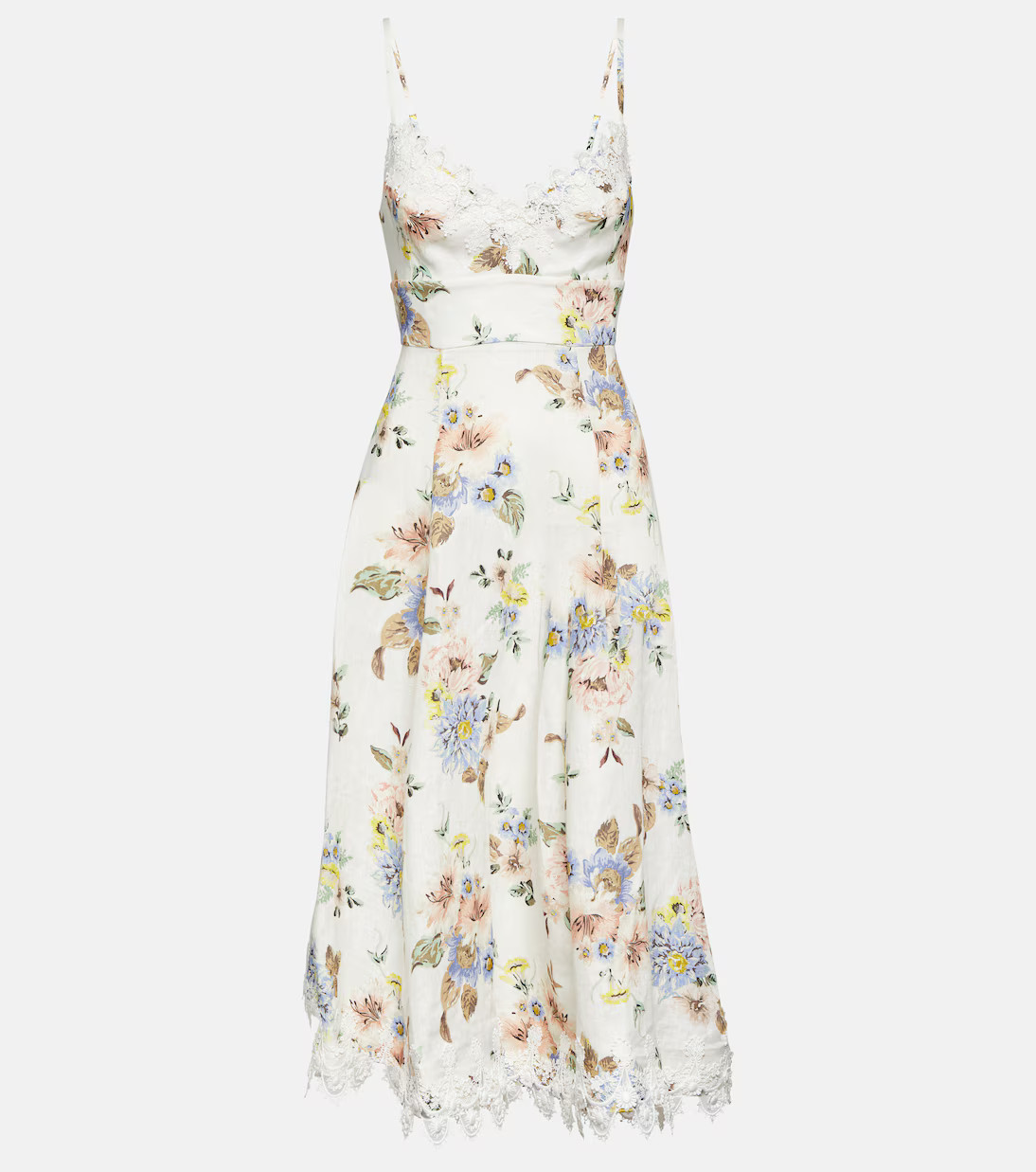 Floral lace-trimmed linen midi dress | Mytheresa (US/CA)