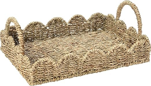 BISS Scalloped Rattan Serving Tray with Removable Floral Transparent Board – Natural Rattan Dec... | Amazon (US)
