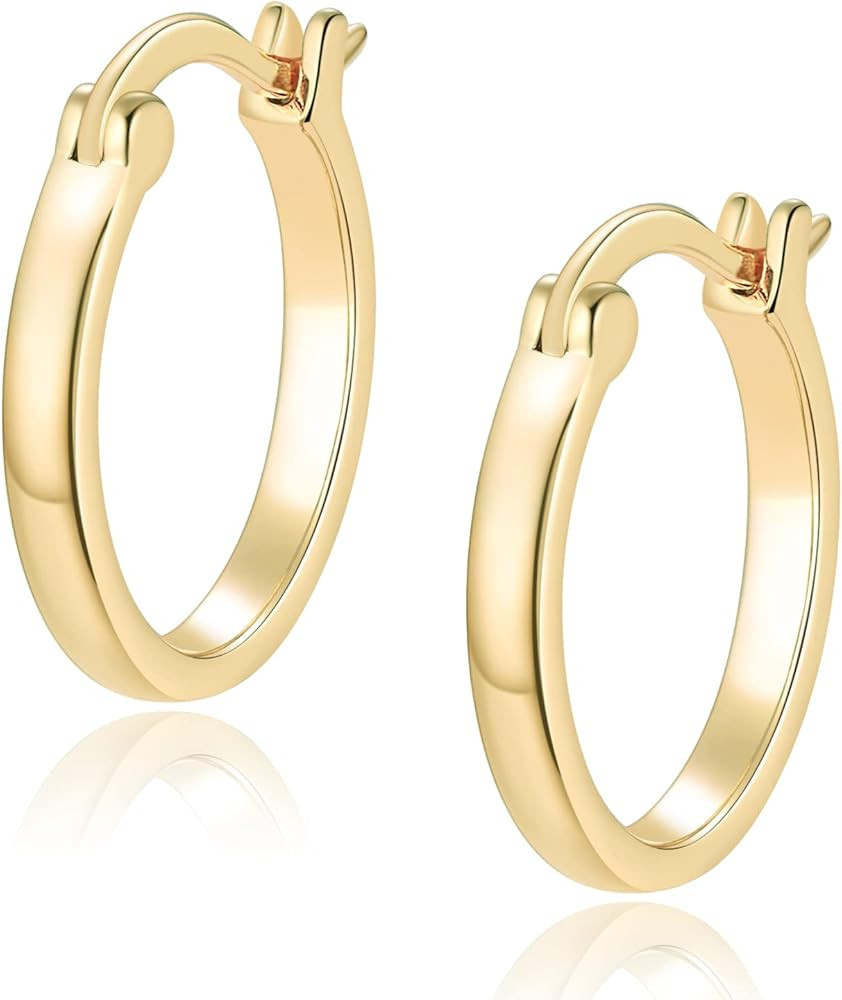 Jewlpire 14K Gold Plated Hoop Earrings for Women with 925 Sterling Silver Post, Lightweight Small... | Amazon (US)