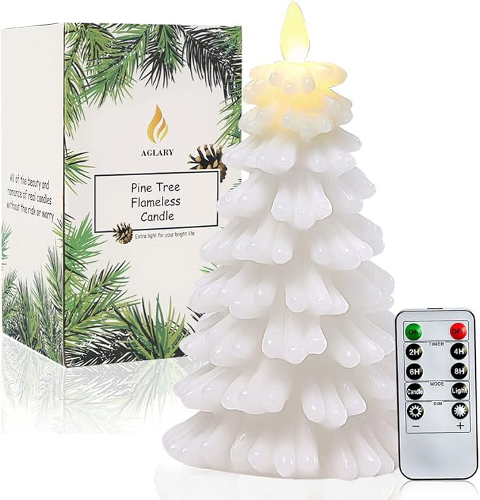 AGLARY White Christmas Tree Flameless Candles, Battery Operated LED Candles,Moving Wick, Timing F... | Amazon (US)