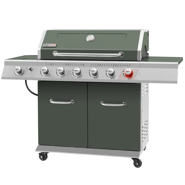 Royal Gourmet 6-Burner BBQ Liquid Propane Gas Grill with Sear Burner and Side Burner, Olive Green | Wayfair North America
