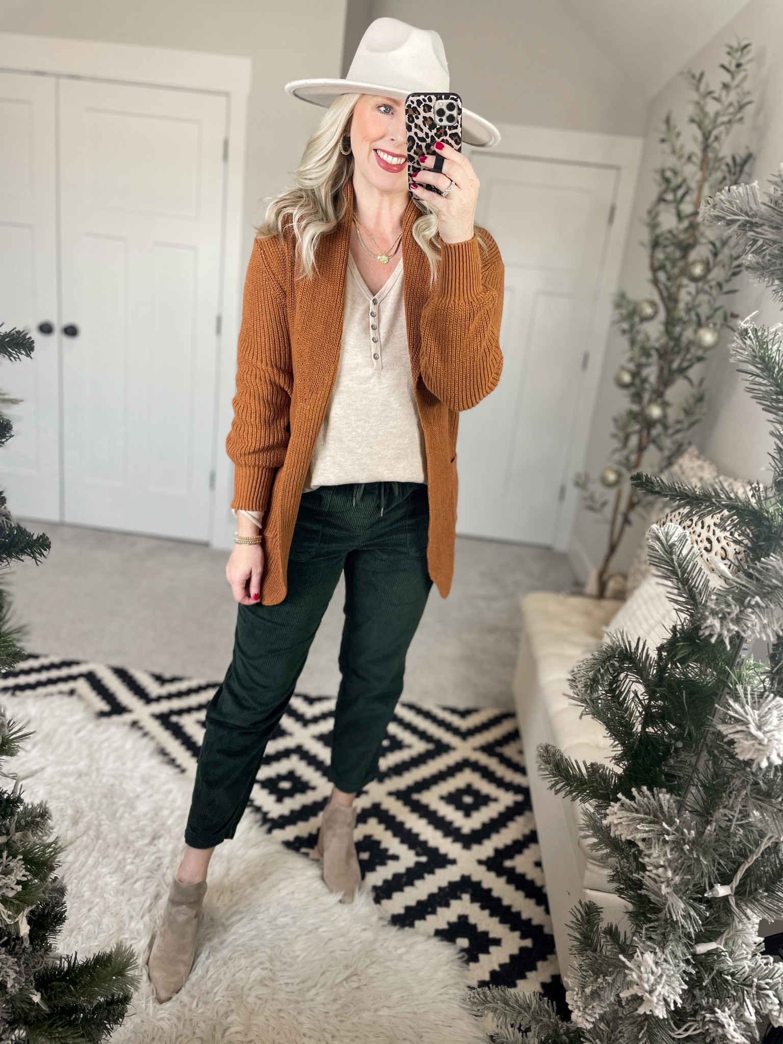 Weekend Walmart wins try on 
Wrap cardi- small 
Cozy henley- medium 
Corded pants- small 

#LTKSeasonal #LTKstyletip #LTKunder50