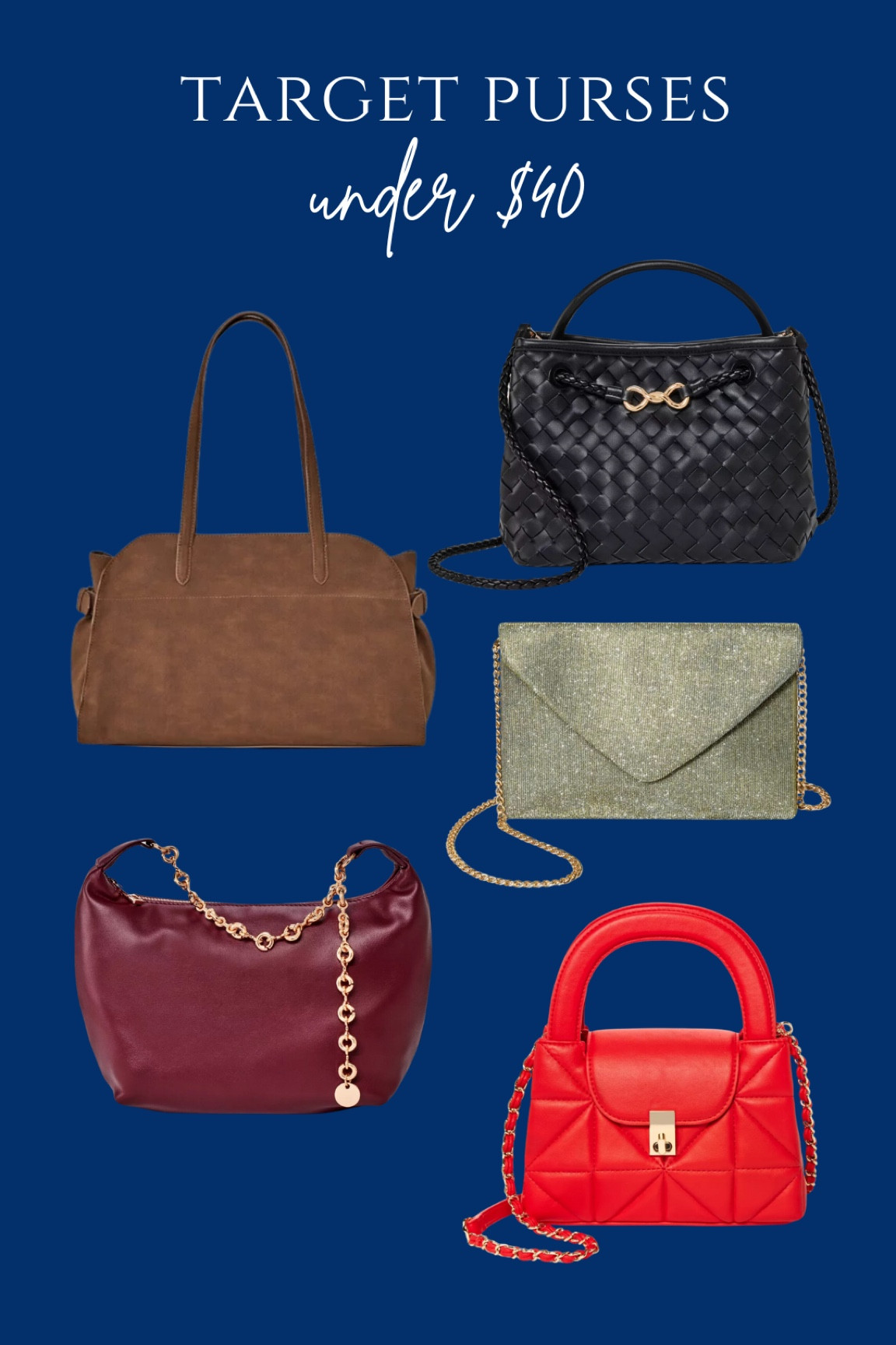 Target purses under $40 for every occasion ✨ burgundy, red and classic black. Sparkle clutch would be so cute for the holidays! 

#LTKStyleTip #LTKFindsUnder50 #LTKItBag