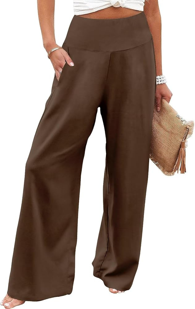 JZC Women's Palazzo Lounge Pants Casual Wide Leg Pants High Waist Flowy Toursers with Pockets | Amazon (US)
