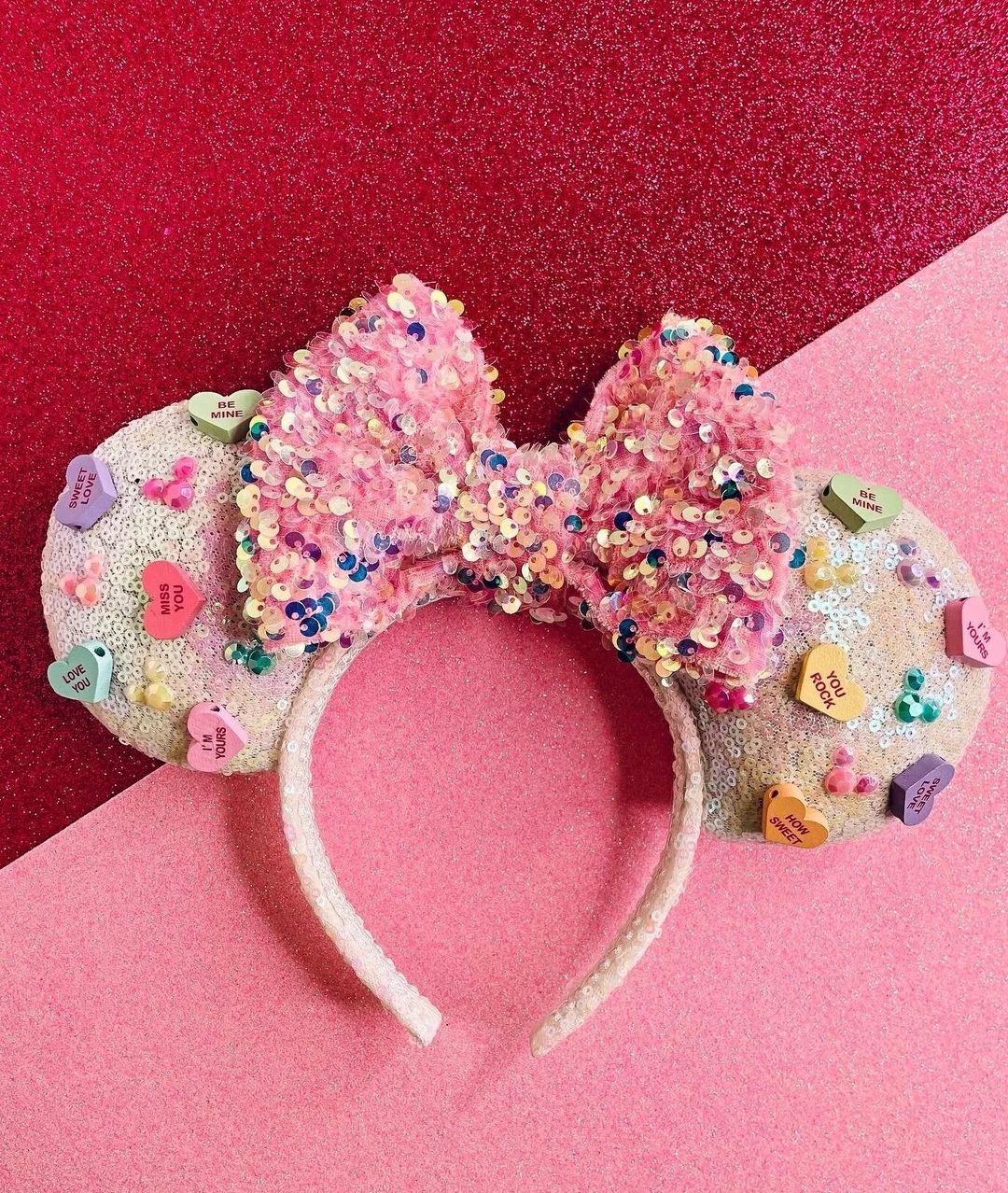 Valentines Day Minnie Ears Candy Hearts Sequins Vday Ears - Etsy | Etsy (US)