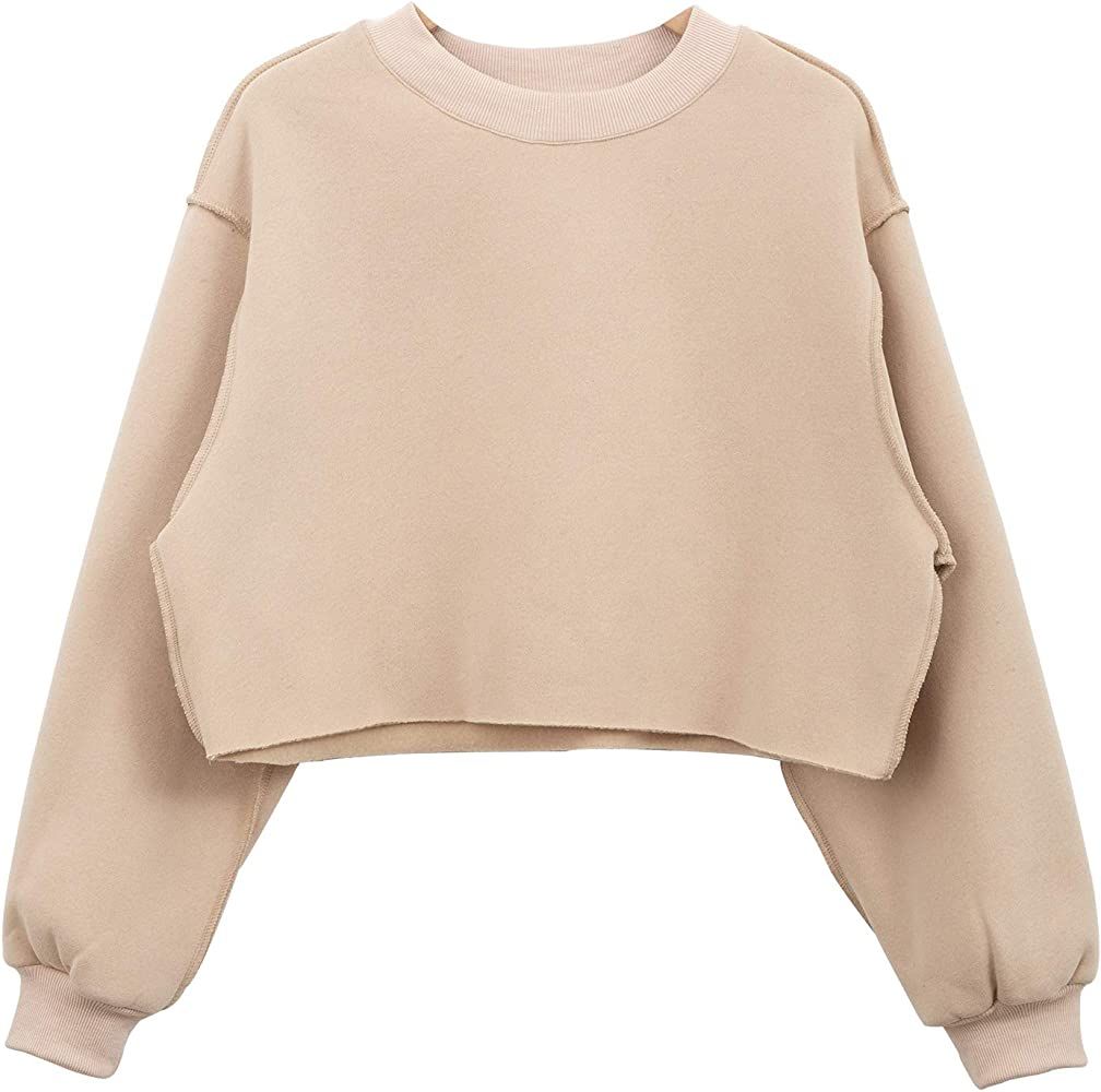 Women Pullover Cropped Hoodies Long Sleeves Sweatshirts Casual Crop Tops for Spring Autumn Winter | Amazon (US)