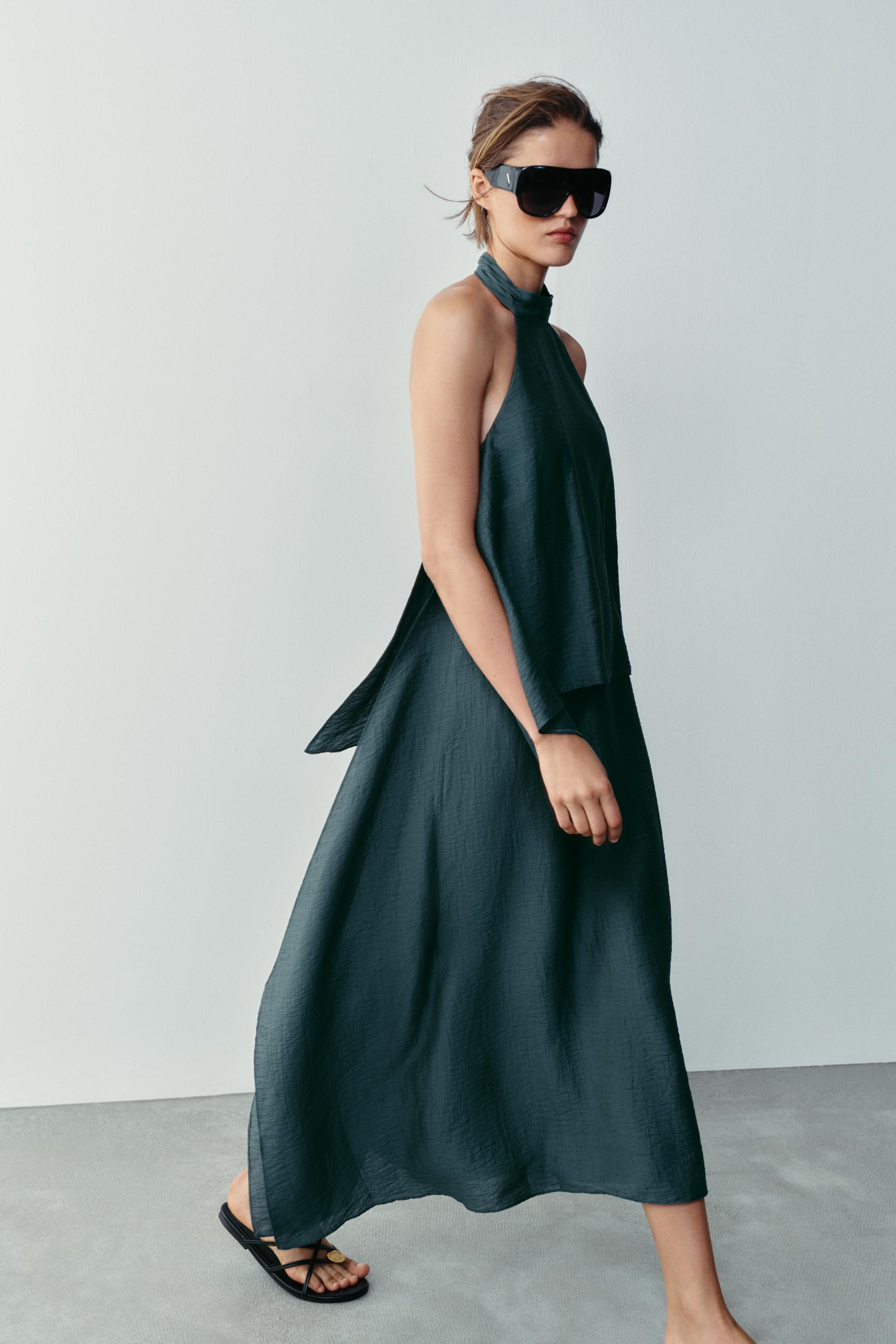 LINEN HALTER MIDI DRESS | Zara US
