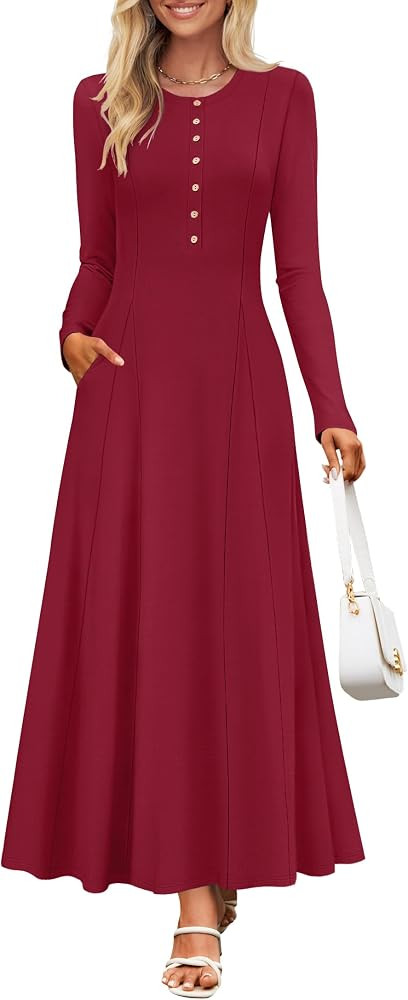 ZESICA Women's Elegant Maxi Dresses 2026 Fall Long Sleeve Button Casual A Line Boho Flowy Dress w... | Amazon (US)