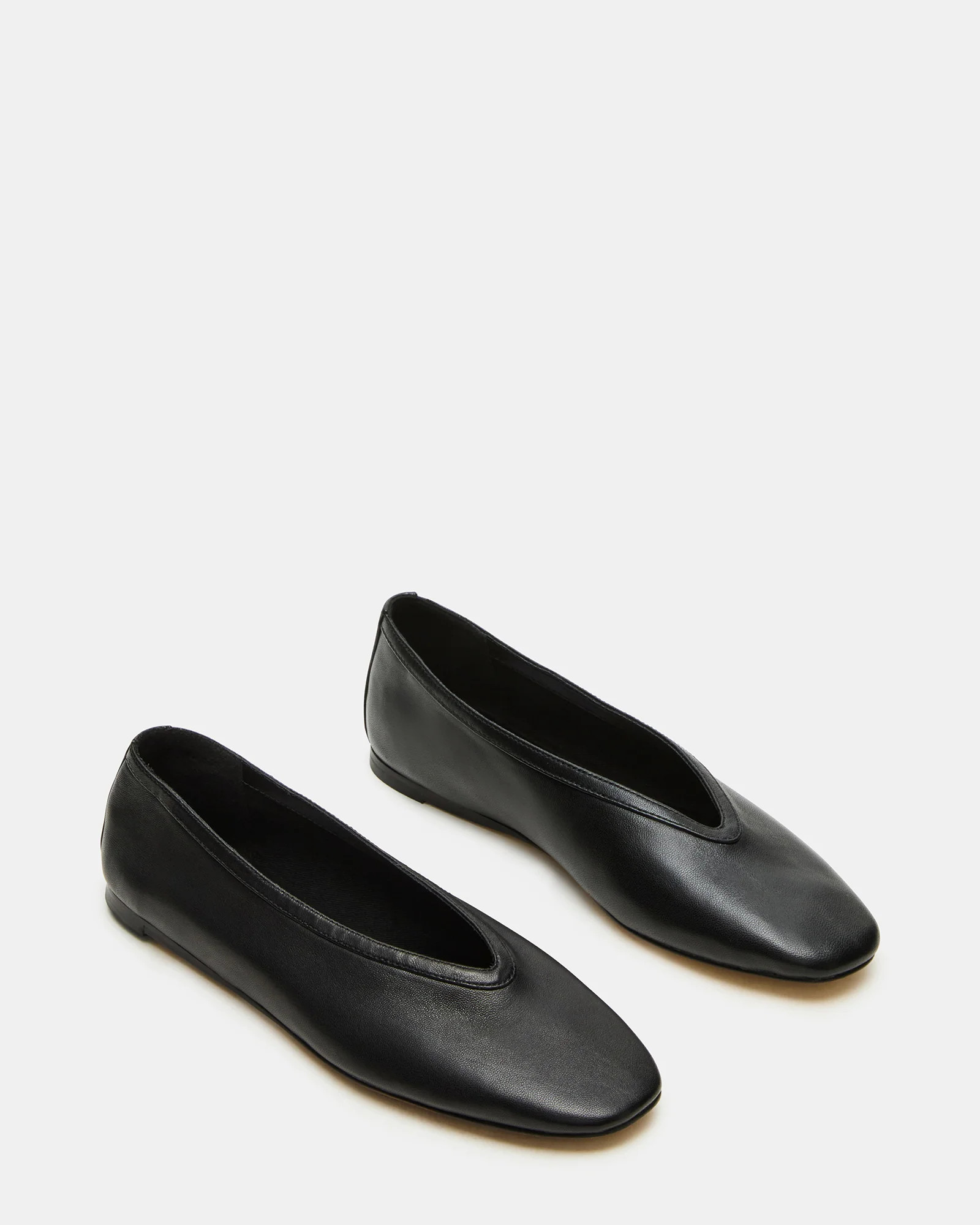 LENI Black Leather Square-Toe Ballet Women's Flat | Steve Madden (US)