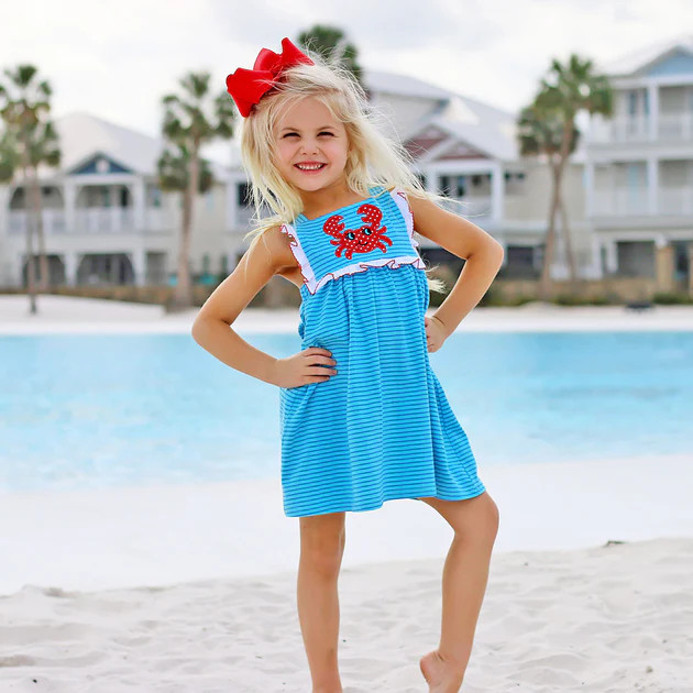 Sea Crab Blue Stripe Knit Dress | Classic Whimsy