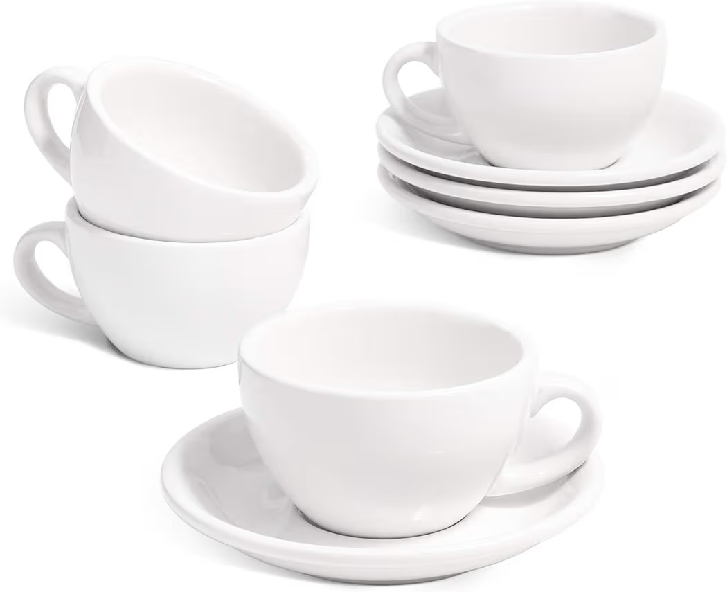 LE TAUCI 6 oz Cappuccino Cups with Saucers, Ceramic Coffee Cup for Au Lait, Double shot, Latte, C... | Amazon (US)